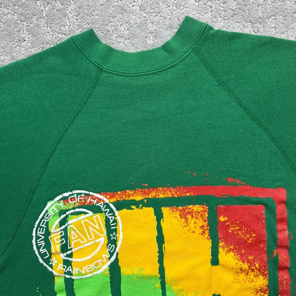 VINTAGE 90s University of Hawaii Rainbows Sweatshirt Sz S Green NCAA Raglan USA
